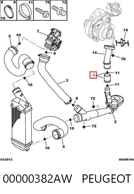 Króciec powietrza, wylot z turbiny (doładowanie) 00000382AW Peugeot/Citroen