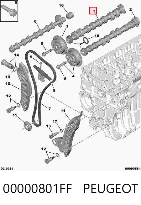 Wał rozrządu silnika ssący, dolotowy 00000801FF Peugeot/Citroen