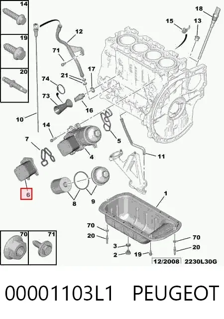 Chłodnica oleju, pod filtrem 00001103L1 Peugeot/Citroen