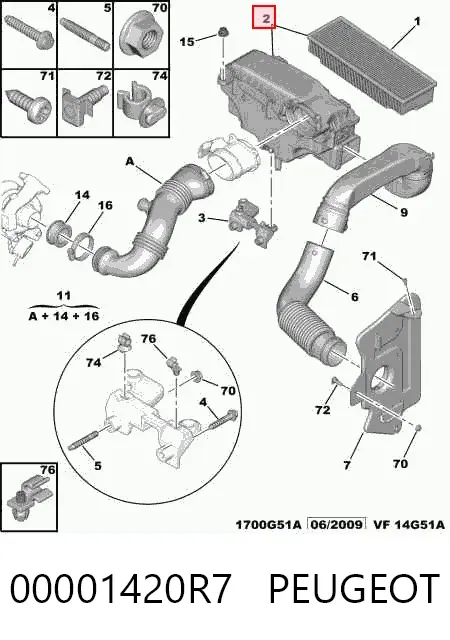 Obudowa filtra powietrza 00001420R7 Peugeot/Citroen