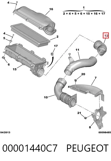 Wlot powietrza do filtra powietrza 00001440C7 Peugeot/Citroen
