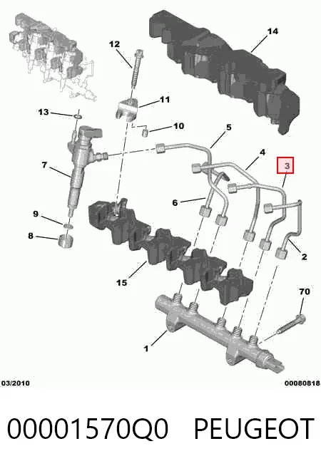 Rurka paliwa wtryskiwacza 2. cylindra 00001570Q0 Peugeot/Citroen