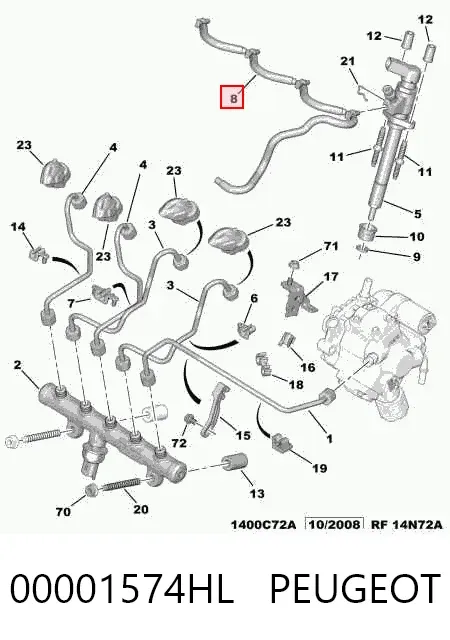 Rurka paliwa, zwrotna od wtryskiwaczy 00001574HL Peugeot/Citroen