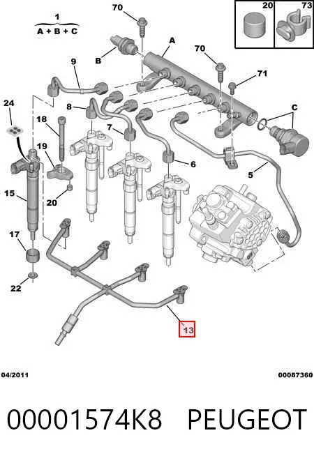 Rurka paliwa, zwrotna od wtryskiwaczy 00001574K8 Peugeot/Citroen