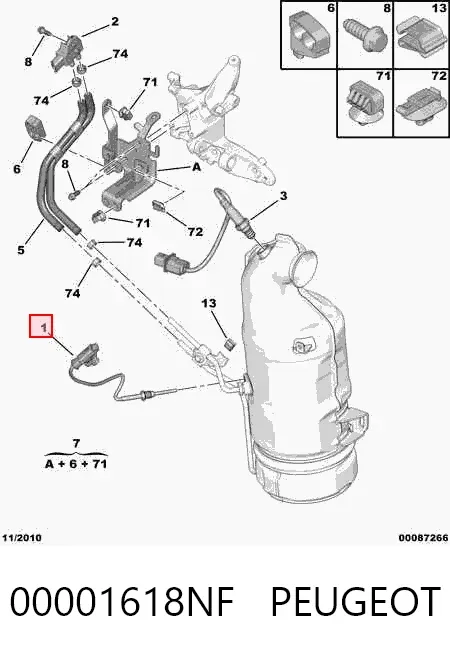 Czujnik temperatury spalin, filtra cząstek stałych 00001618NF Peugeot/Citroen
