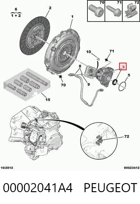 Cylinder roboczy sprzęgła (wysprzęglik) w komplecie z łożyskiem wyciskowym 00002041A4 Peugeot/Citroen