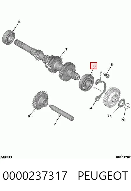 Łożysko wału sprzęgłowego skrzyni biegów 0000237317 Peugeot/Citroen