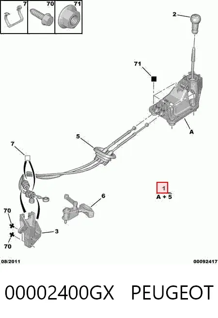 Linka dźwigni zmiany biegów podwójna 00002400GX Peugeot/Citroen