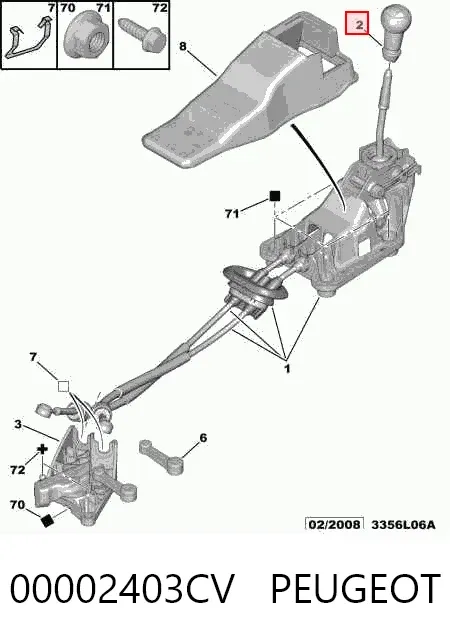 Rękojeść dźwigni biegów 00002403CV Peugeot/Citroen