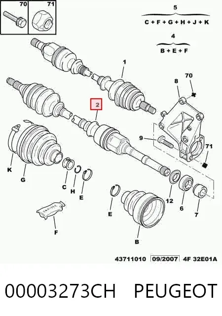 Półoś napędowa przednia prawa 00003273CH Peugeot/Citroen