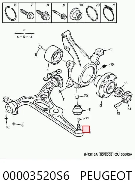 Wahacz zawieszenia przedniego dolny lewy 00003520S6 Peugeot/Citroen