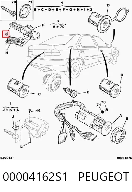 Zamek drzwi i zapłonu z kluczami, komplet 00004162S1 Peugeot/Citroen