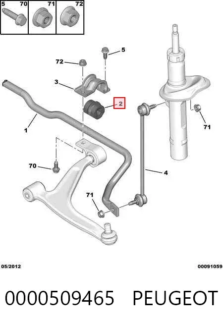 Tuleja stabilizatora przedniego 0000509465 Peugeot/Citroen