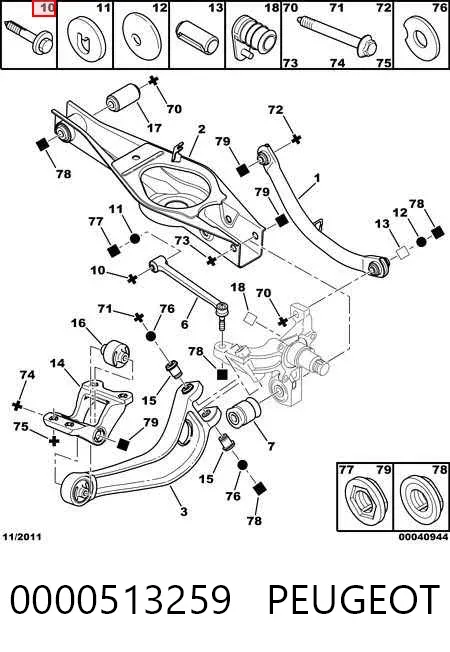 Śruba regulacji tylnego wahacza (dla zbieżności), wewnętrzny 0000513259 Peugeot/Citroen