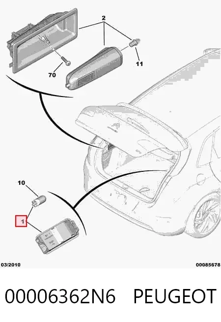 Lampa oświetlenia bagażnika 00006362N6 Peugeot/Citroen
