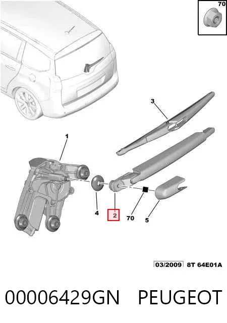 Ramię wycieraczki szyby tylnej 00006429GN Peugeot/Citroen