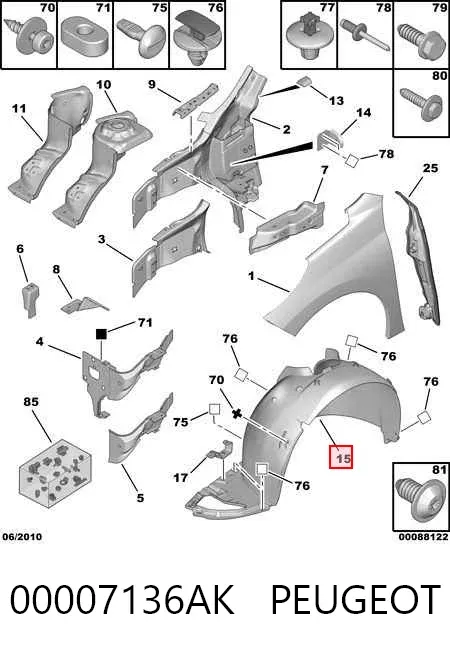 Nadkole błotnika przedniego prawe 00007136AK Peugeot/Citroen