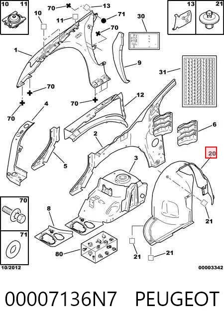 Nadkole błotnika przedniego prawe 00007136N7 Peugeot/Citroen