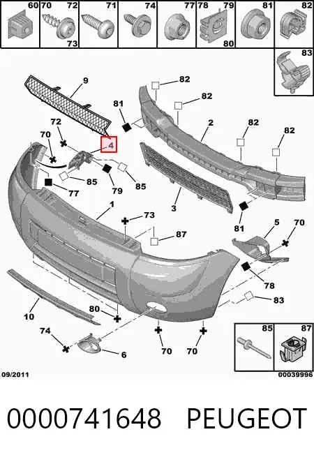 Zestaw mocowań/ wsporników zderzaka przedniego 0000741648 Peugeot/Citroen