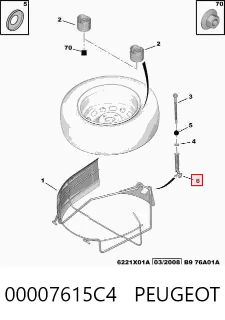 Hak mocujący koło zapasowe 00007615C4 Peugeot/Citroen