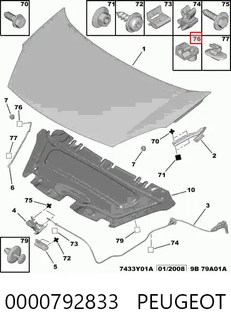 Spinka podpory maski 0000792833 Peugeot/Citroen