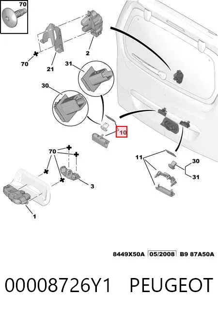 Klamka bagażnika (drzwi 3/5 tylnych) zewnętrzna 00008726Y1 Peugeot/Citroen