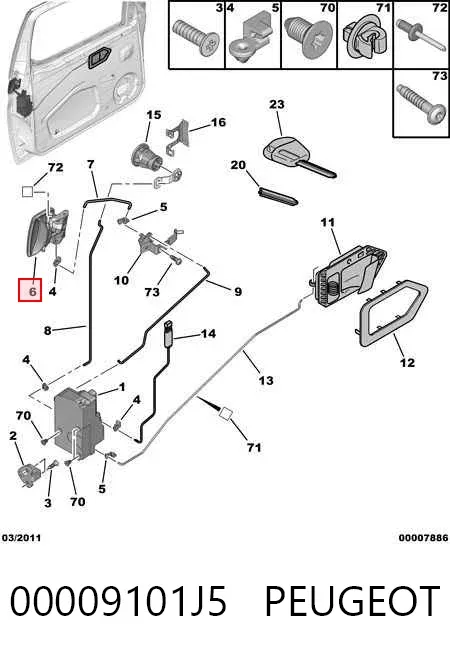 Klamka drzwi przednich zewnętrzna prawa 00009101J5 Peugeot/Citroen