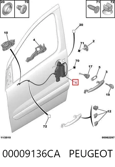 Zamek drzwi przednich prawych 00009136CA Peugeot/Citroen