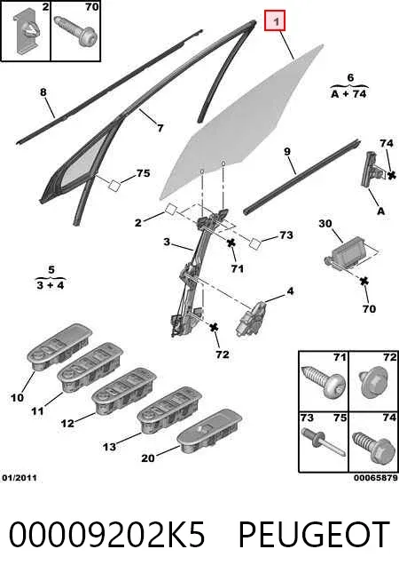 Szyba drzwi prawych przednich 00009202K5 Peugeot/Citroen