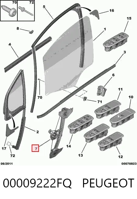 Mechanizm podnoszenia szyby drzwi przednich prawych 00009222FQ Peugeot/Citroen