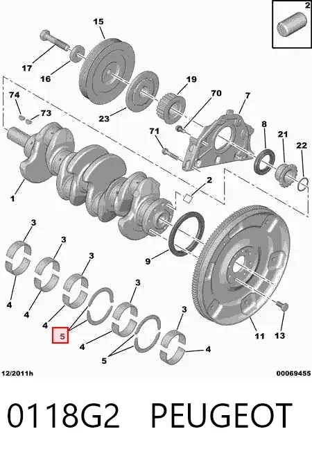 Półpierścień oporowy wału korbowego, STD, zestaw 0118G2 Peugeot/Citroen