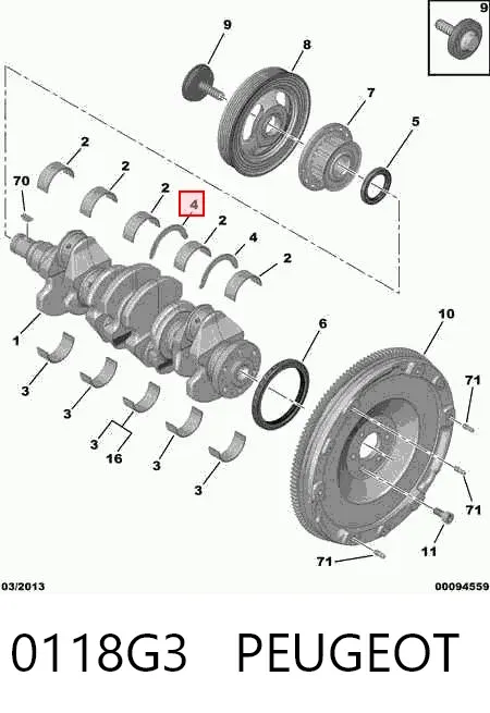Półpierścień oporowy wału korbowego, STD, zestaw 0118G3 Peugeot/Citroen