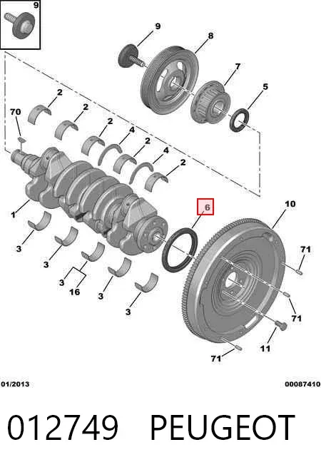 Uszczelniacz wału korbowego silnika tylny 012749 Peugeot/Citroen
