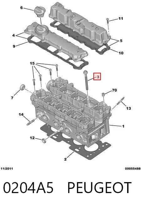Śruba głowicy cylindrów 0204A5 Peugeot/Citroen