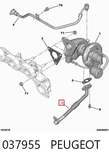 Rurka (przewód) spływu oleju z turbiny 037955 Peugeot/Citroen