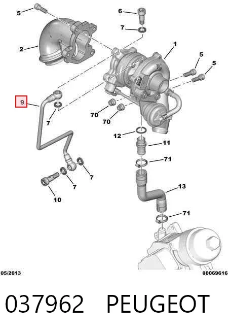 Rurka (przewód) dopływu oleju do turbiny 037962 Peugeot/Citroen