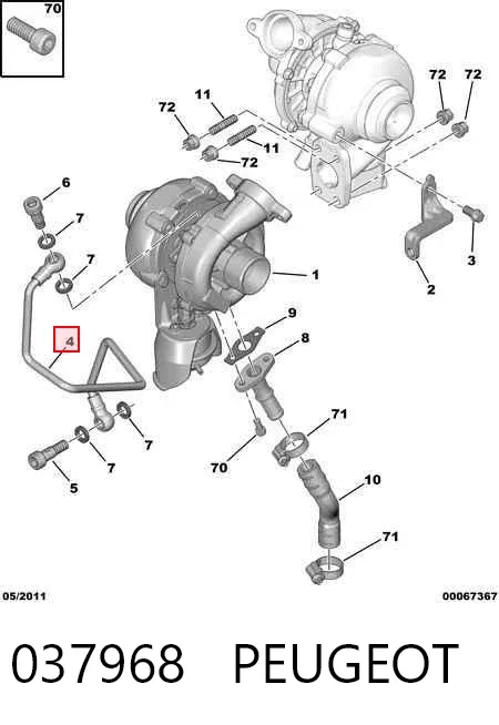 Rurka (przewód) dopływu oleju do turbiny 037968 Peugeot/Citroen