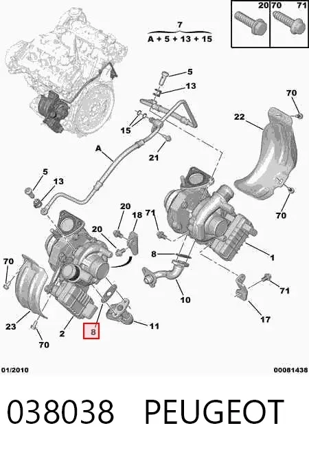 Uszczelka przewodu spływu oleju z turbiny 038038 Peugeot/Citroen