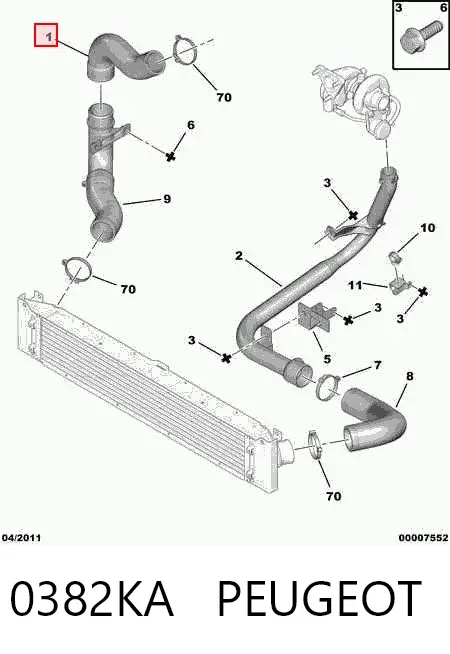 Przewód (króciec) intercoolera 0382KA Peugeot/Citroen