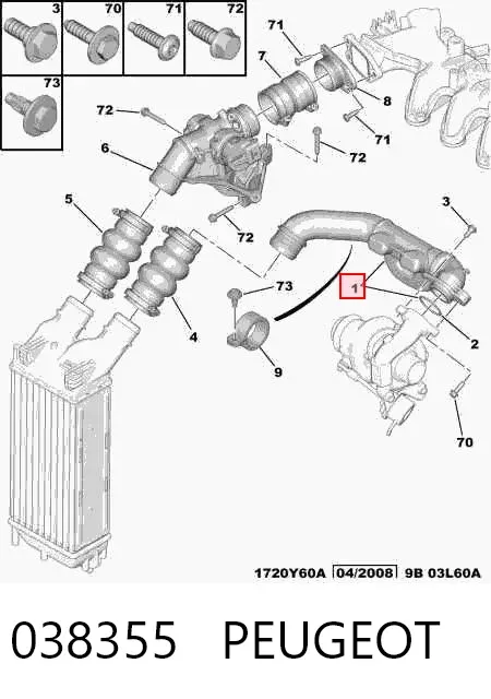 Króciec powietrza, wylot z turbiny (doładowanie) 038355 Peugeot/Citroen