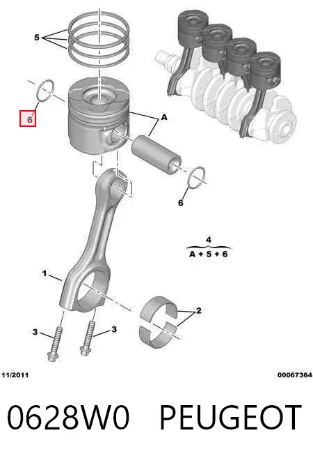Tłok, komplet na 1 cylinder, 2. naprawa (+0,50) 0628W0 Peugeot/Citroen