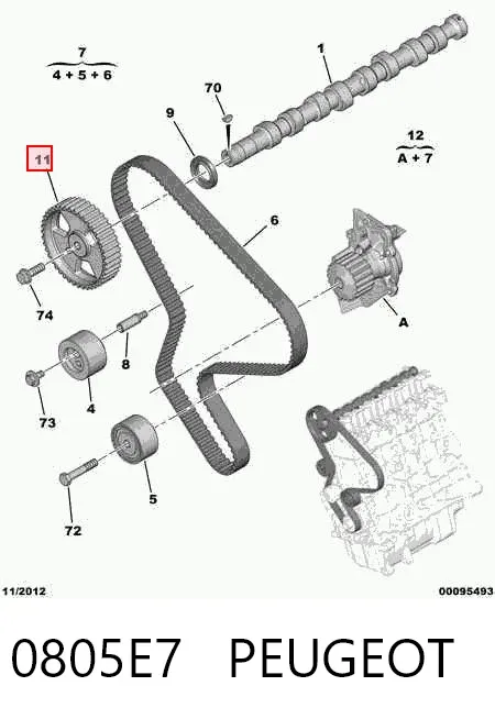 Koło zębatewalcowe wałka rozrządu silnika 0805E7 Peugeot/Citroen