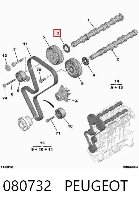 Uszczelniacz wałka rozrządu silnika 080732 Peugeot/Citroen