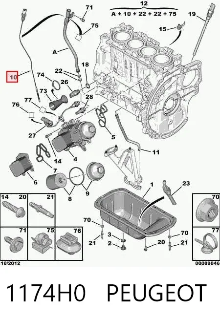 Bagnet poziomu oleju w silniku 1174H0 Peugeot/Citroen