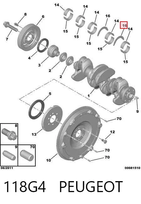 Półpierścień oporowy wału korbowego górny 118G4 Peugeot/Citroen
