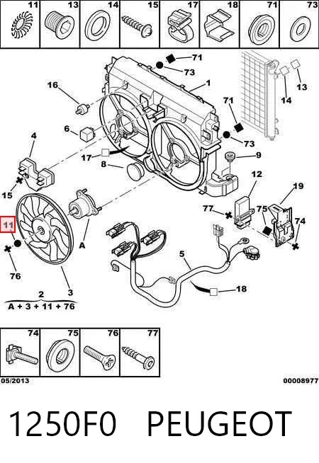 Wentylator elektryczny układu chłodzenia kompletny (silnik+wirnik) 1250F0 Peugeot/Citroen