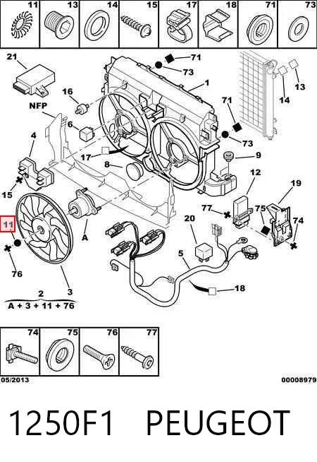 Wentylator elektryczny układu chłodzenia kompletny (silnik+wirnik) 1250F1 Peugeot/Citroen