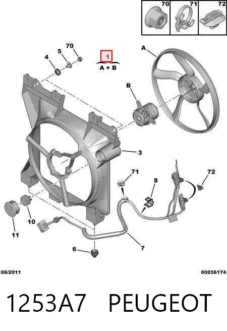 Dyfuzor chłodnicy, w komplecie z silnikiem i wirnikiem 1253A7 Peugeot/Citroen