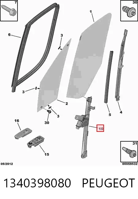 Mechanizm podnoszenia szyby drzwi przednich prawych 1340398080 Peugeot/Citroen