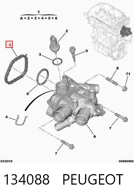 Uszczelka obudowy termostatu 134088 Peugeot/Citroen